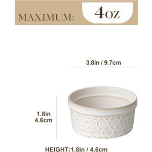 MALACASA Ramekins 4 Oz Oven Safe, Ceramic Creme Brulee Souffle Dishes, Pudding Custard Cups Ramekin For Baking, Small Dipping Sauce Bowls, Set of 3, Microwave and Dishwasher Safe, Arctic White