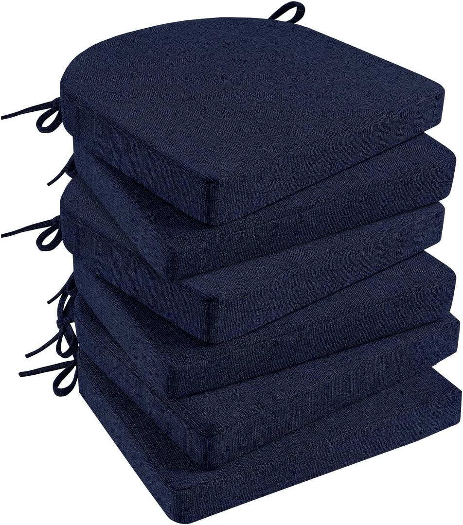 Basic Beyond Memory Foam Dining Chair Cushions, 6 Pack - Navy, 16 x 16 inches, Slip Resistant with Ties, Indoor Use, Modern Style, Resilient