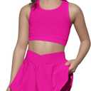 SOLY HUX Toddler Girl's 2 Piece Workout Outfits Lightweight Crop Tank Tops and Skort Athletic Set (4T, Plain Hotpink)