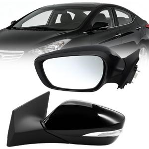 Left Driver Side Mirror Assembly Compatible with Elan-tra 2011 2012 2013 Heated & Turn Signal Light & Manual Folding and Power Glass 876103Y000 HY1320179 Gloss Black (6 Pins) (Left)