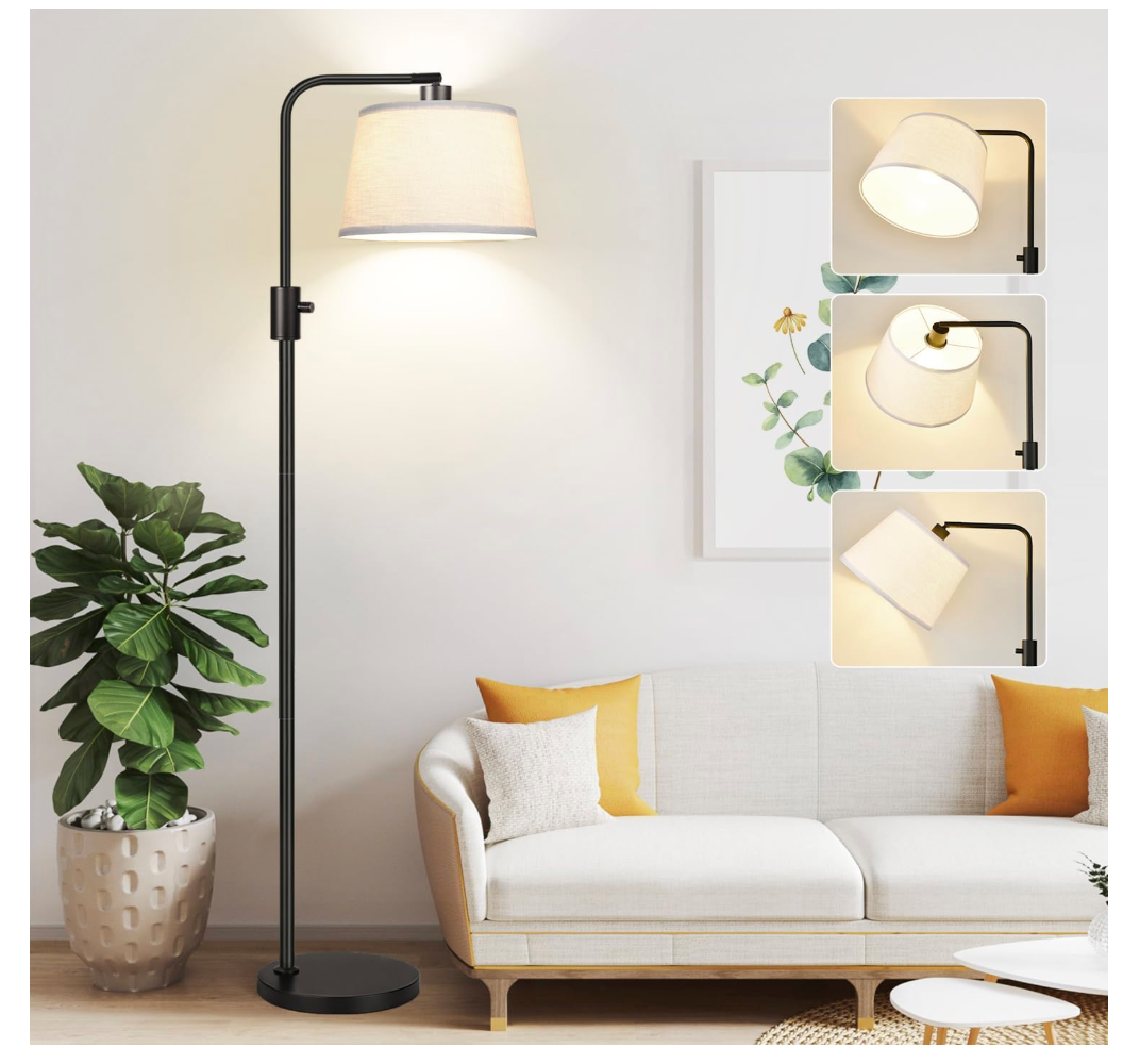 【Upgraded】 Dimmable Floor Lamp, 1000 Lumens LED Edison Bulb Included, Arc Floor Lamps for Living Room Modern Standing Lamp with Linen Shade, Tall Lamp for Bedroom Office Dining Room Black