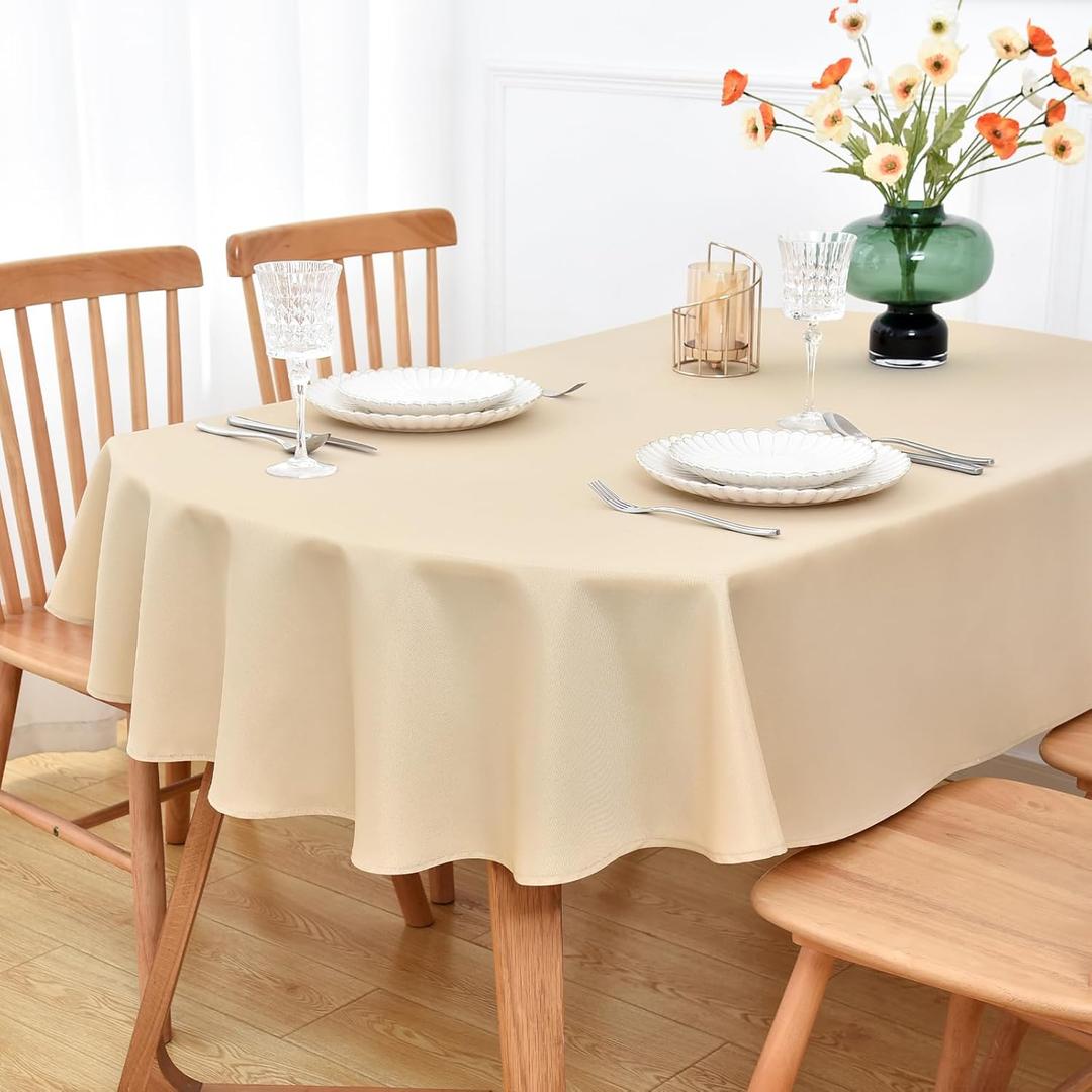 NEWISHER Beige Oval Tablecloth 60x120 inch, Heavy Duty Polyester Fabric Table Cloth, Reusable Washable Solid Table Cover for Dining, Kitchen, Party, Wedding, Indoor Outdoor Tabletop Decoration