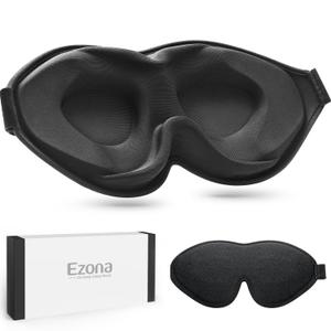 Ezona Sleep Mask for Side Sleeper, 3D Contoured Eye Mask Sleeping for Men and Women, 100% Light Blocking Blindfold & Eye Cover, Soft Comfort Eye Shade for Night Shift, Travel, Flight, Nap, Black
