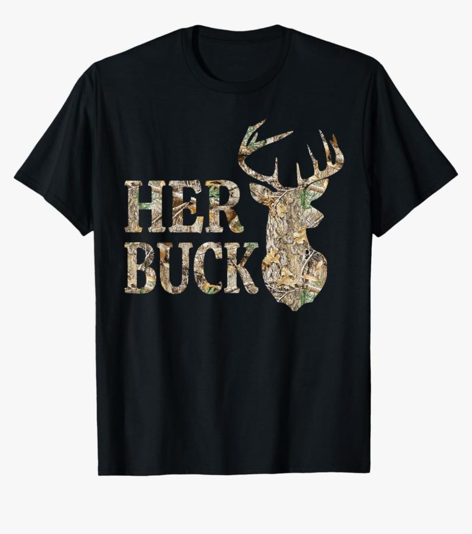 Retro Her Buck Camo Deer Hunting Camouflage Matching Couple T-Shirt, 2XL