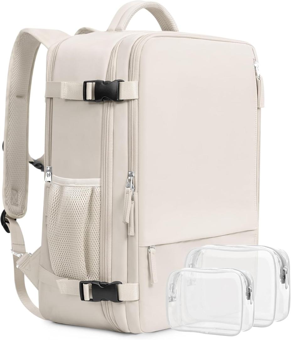 Beraliy Travel Backpack Airline Approved, Carry on Backpack, 16 Laptop Backpack, Waterproof Weekender Bag, Casual Daypack, Hiking Backpack, Beige (Large)