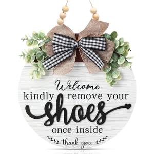3D Welcome Sign for Front Door- Farmhouse Welcome Door Sign for Front Porch Decor Wooden Door Decorations outdoor Hanging Home Signs No Shoes Sign for House Please Remove Your Shoes Sign