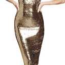 Dress The Population Womens Sloane Rounded V Neck Bodycon Midi Dress (M, Gold)