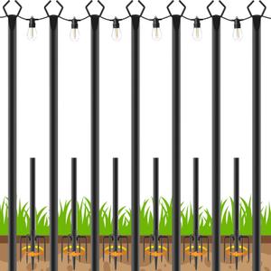7 Pack 10 FT String Light Poles,Metal with Fork Lights Poles for Outdoor String Light, Rustproof Heavy Duty for Outside Garden,Patio,Wedding,Backyard,Deck,Party