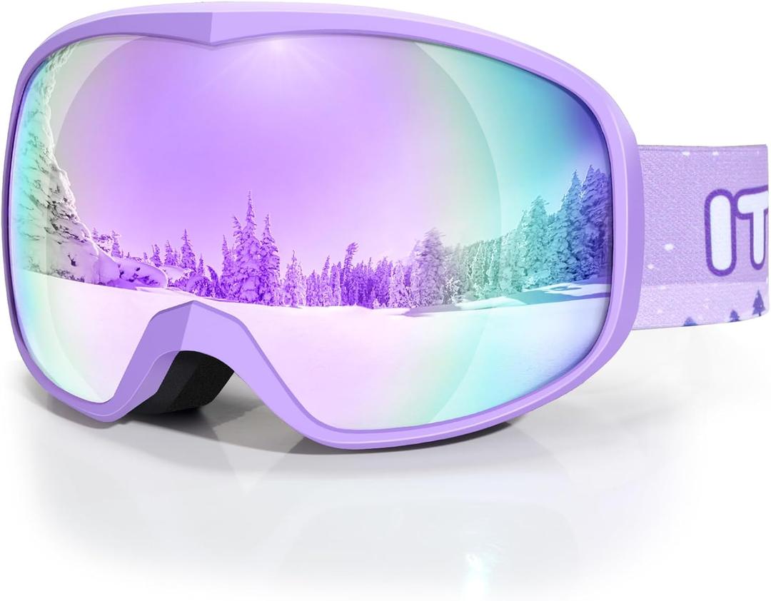 Kids Ski Goggles for Boys Girls Aged 3-14, UV400 Toddler Snowboard Goggles for Anti Fog Snow Skiing Equipment (Revo Purple)