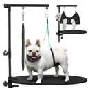 Dog Grooming Table Arm with Hammock, 35" Adjustable Height Grooming Arm with Clamp and No-Sit Haunch Holders, Suitable for Small & Medium Pets (Grooming Table Not Included)