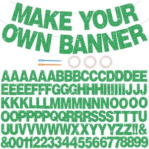 BEISHIDA 116 PCS A-Z DIY Letter Banner Kit Make Your Own Banner Glitter Green Including 111 Letters and Numbers 3 Rope and 2 Threading Device,Customized for Birthday Graduation Wedding Party Decor