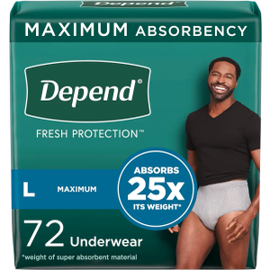 Depend Fresh Protection Adult Incontinence Underwear for Men, Disposable, Maximum, Large, Grey, 72 Count (2 Packs of 36)
