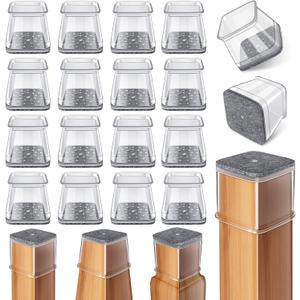 24 Pcs Chair Leg Floor Protectors Square, Silicone Felt Furniture Leg Pads Caps Covers for Hardwood Floors (Fit:3/4" to 1") (Medium-Clear)