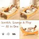 Cat Scratcher Bed for Indoor Cats, 3-in-1 Wooden Cat Hammock Lounge with Durable Scratch Pad & 3 Sisal Balls, Sturdy No-Tip Base Cat Furniture Protects Sofas and Fits Modern Home Decor