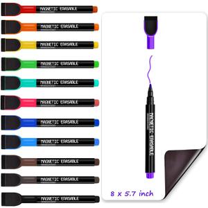 Magnetic Dry Erase Markers Fine Tip - 12 Colors Whiteboard Markers with Eraser Cap, Low Odor Thin Dry Erase Markers for Office Professional Use, Work On White board & Calendar