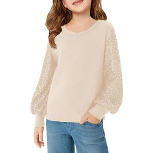 Haloumoning Girls Sequin Shirts Kids Cute Tops Long Sleeve V Neck Blouses for 5-14 Years (9-10 Years, Gold)