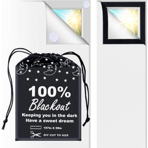 100% Blackout Blind White (157"x 59") Curtains Window Cove [DIY Cut to Any Size or Shape] [Hook & Loop Tabs][ Portable Bags for Travel ] [Light & UV Blocking ] for House,Baby Nursery,Apartment