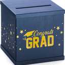 Blue & Gold Graduation Card Box, Large 10x10 Navy Blue Congrats Grad Gift Card Box Holder, Grad Party Favors, Envelope Money Basket, College Graduation Decorations 2026, Party Decor, Table Centerpiece