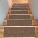Non-Slip Stair Treads for Wooden Steps Indoor, 4 Pack 8x30in Carpet Stair Treads with Reusable Adhesive, Stair Runners for Wooden Steps Non Slip for Kids Elders and Pets,Machine Washable, Brown Weave