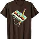 80s 90s Retro Party Costume Nostalgia Cassette T-Shirt Brown 2 XL