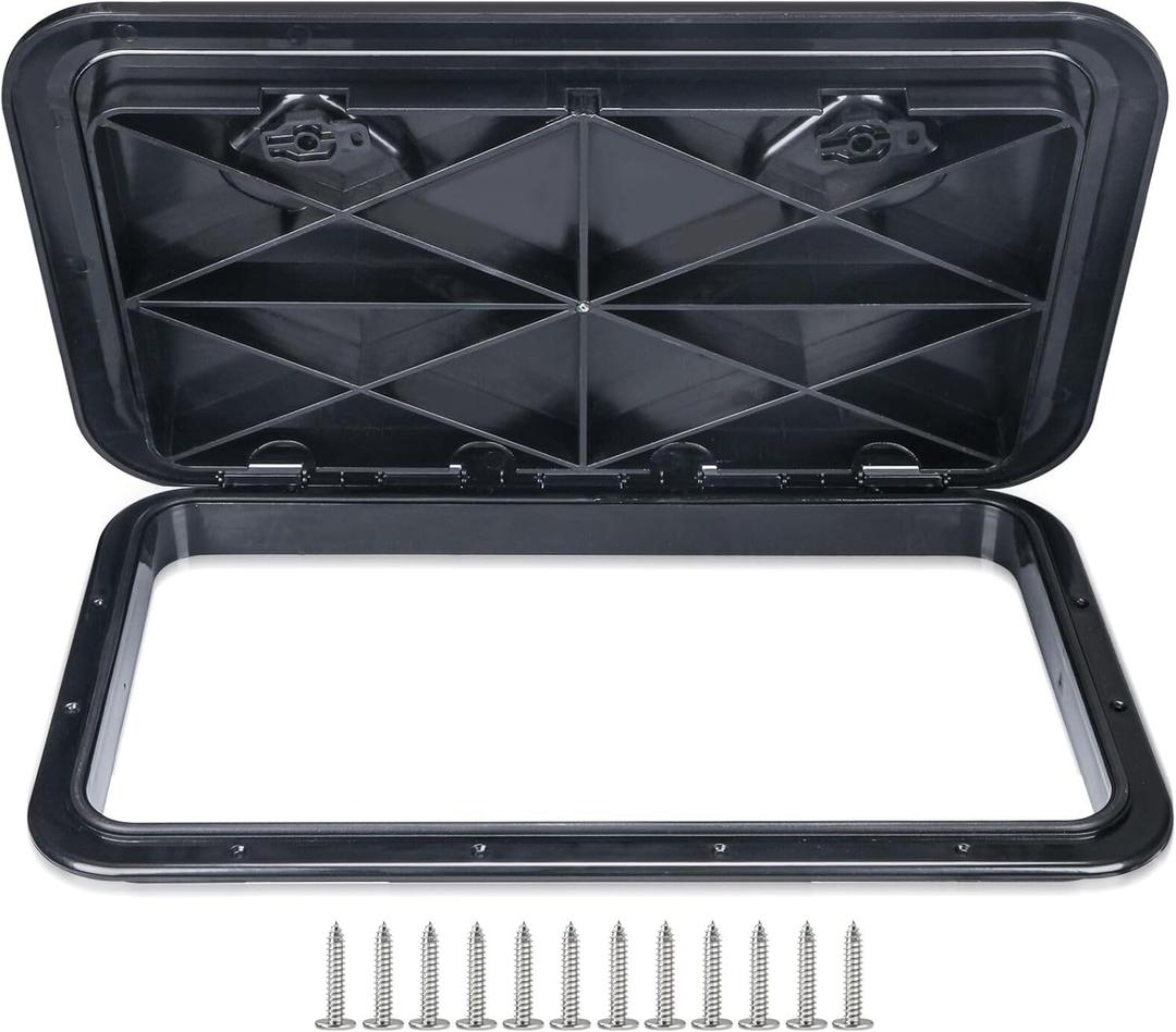 smartmarine 24"x14" Marine Boat Deck Hatch Cover,Boat Access Hatch & Lid, 2pcs Hatch Handles Lock.Black/White, 24"*12"