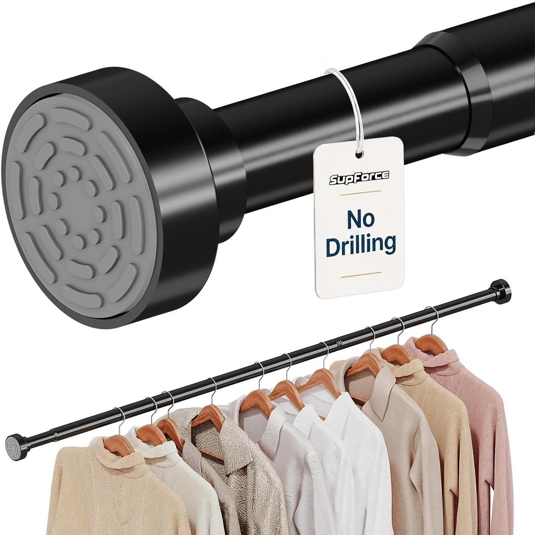 Closet Rod, No Drill Closet Rod for Hanging Clothes, 17-69in,Black