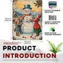Snowman & Children Christmas Metal Wall Art for Living Room Above Fireplace and Beside Christmas Tree Winter Home Decor 12x16inch