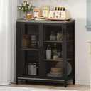 BON AUGURE Small Coffee Bar Cabinet with Storage, Farmhouse Liquor Cabinet for Home Coffee Station, Wood Sideboard Buffet with Doors for Kitchen, Dining Room, Living Room, Dark Grey Oak, 36 inch High