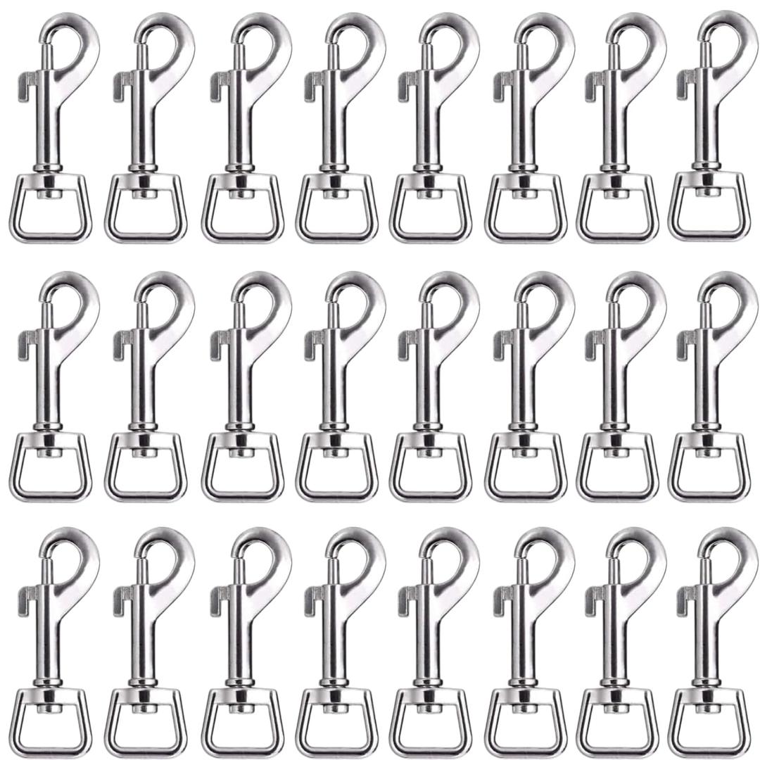 Therwen 24 Pcs Swivel Snap Hooks - Heavy Duty Stainless Steel Bolt Snap for Dog Leash, Keychain, Camera Strap, Multipurpose 2.76 Inch (Delicate Silvery,70mm)