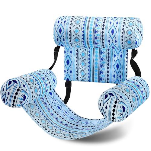 Blueweenly Pool Floats Chairs Adult Inflatable Fabric Covered Pool Lounge Chairs Blow up Noodles Adjustable Hammock Water Floating Chair Bohemian Swimming Float for Fun Summer Water Party(Blue)