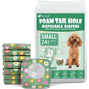 Pet Soft Female Dog Diapers - Disposable Dog Diapers with Adjustable Foam Tail Hole, Cat & Puppy Diaper for Dogs in Heat or Incontinence, Small (24Pcs, Green)