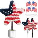 Chillchard 2 Pack Star Topiary Trees Artificial Outdoor with Pot & Sipke, 25.6 Inch Red White Blue Patriotic Topiary for Front Porch, Patriotic Decorations for 4th of July, Memorial Day