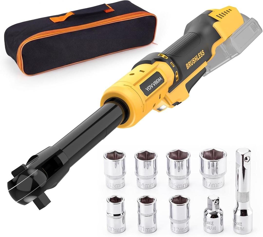 3/8" Cordless Ratchet Wrench, Compatible with DEWALT 20VMAX Battery, 80Ft-Lbs(108N.m) Brushless Ratchet Wrench with Variable Speed Trigger, 3/8" to 1/4" Adapter, 3" Extension Bar(Tool Only)