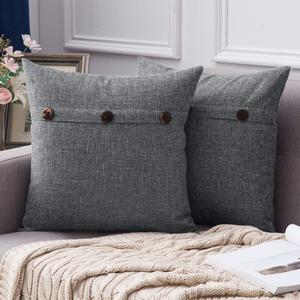 MIULEE Set of 2 Linen Throw Pillow Covers Cushion Case Triple Button Vintage Farmhouse Pillowcase for Couch Sofa Bed 20 x 20 Inch 50 x 50 cm Dark Grey