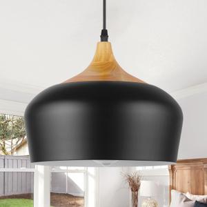 Black Solid Wood Pendant Light, 11.8in Modern Pendant Lights Fixtures Adjustable Farmhouse Hanging Lighting,for Kitchen Island Dining Room Barn Sink Office Bedroom (D:12in/1PC)