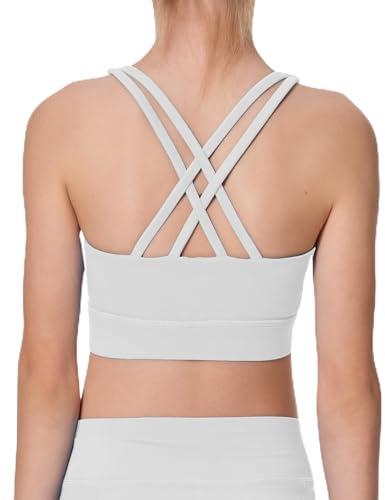 AugIris Girls Sports Bra Training Scoop Neck Cross Back Bras for Teens Kids Sports Comfort Girls Bra Tops White 5-6Y