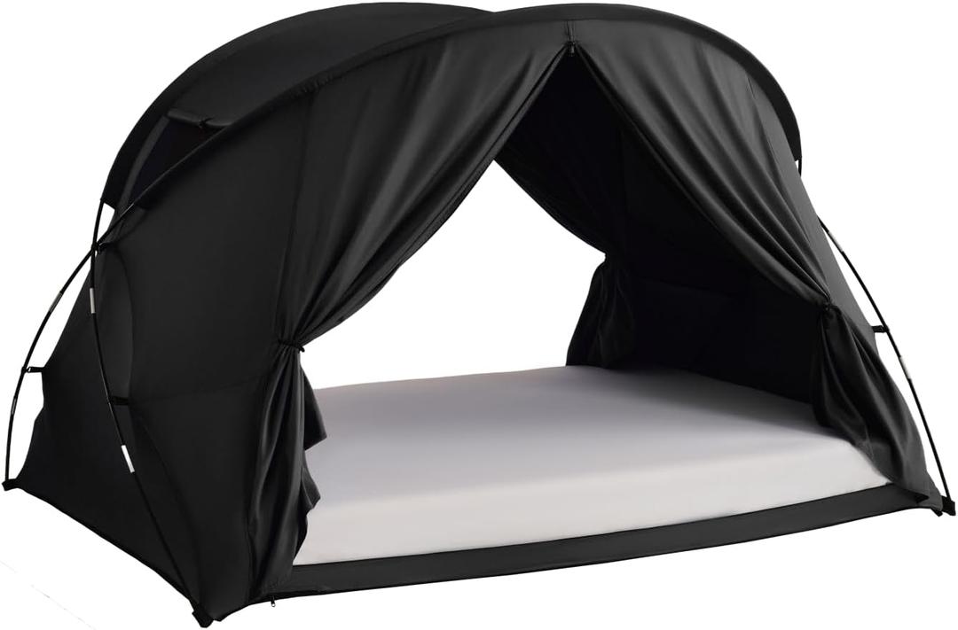 Black Privacy Sleep Queen Size Bed Tent for Adults Kids, Foldable Blackout 90% Canopy Tents with Two Breathable Mesh Windows and Doors Net Curtains
