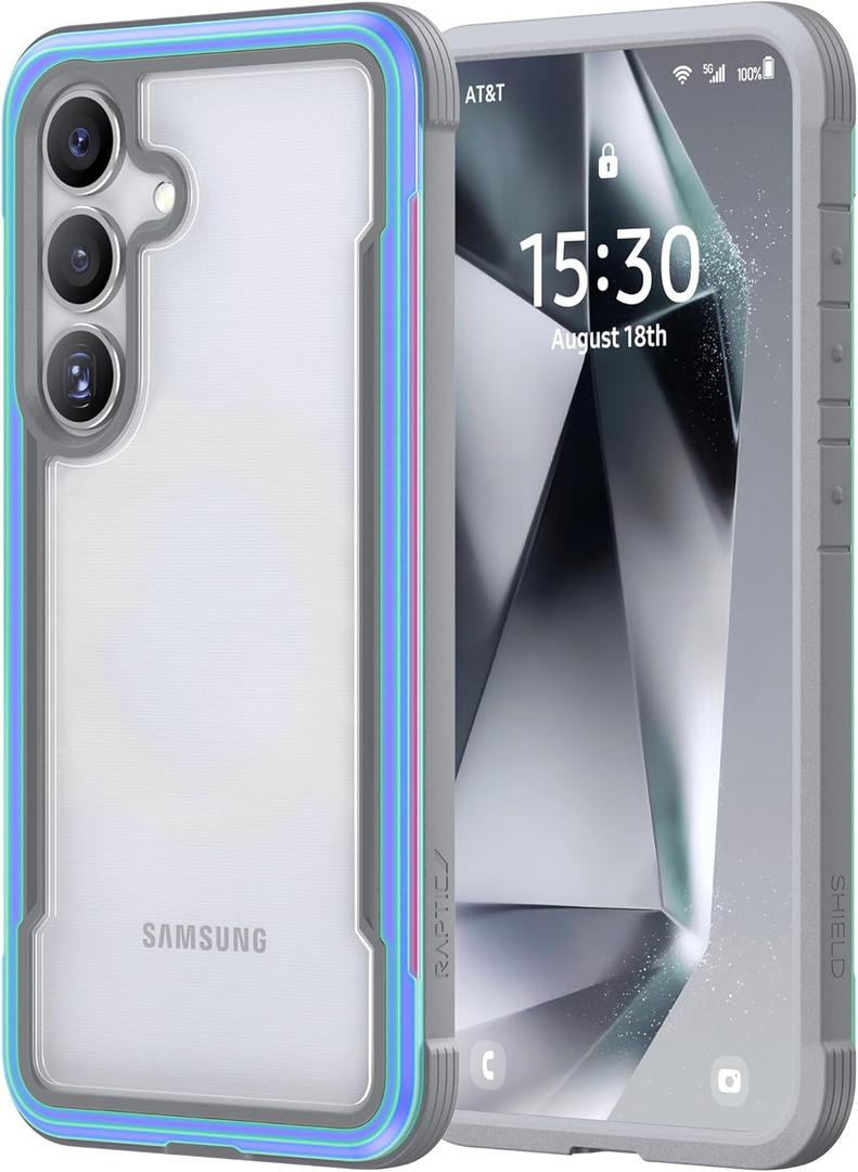 RAPTIC Shield Crystal Case for Samsung Galaxy S24 Plus, [13FT Mil-Grade Drop Protection], [Not Yellowing Tech], Durable Anodized Shockproof Aluminum Frame Slim Samsung S24 Plus Case, Iridescent