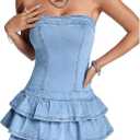 Fronage Women's Sexy Jeans Denim Strapless Dresses Bodycon Corset Tube Mini Dress (M)