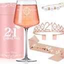 21st Birthday Gifts,Unique Engraved 21st Wine Glass,21 Year Old Birthday Decorations For Her,21&Fabulous Sash and Tiara For Women,Friends,Sister-Turning 21th Party Favor Supplies