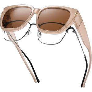 HAOLOTA Polarized Fit Over Glasses Sunglasses for Women Men Trendy Square Wrap Around Shades UV Protection (L Size 06 Cream Brown/Brown)