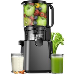 Juicer Machines with 5.8" Large Chute, 2-in-1 Cold Press Juicer for Whole Vegetables and Fruits 400W, Masticating juicer Easy to Clean Juice Extractor Machine for Making Nut Mike, Juice, Premium Gray