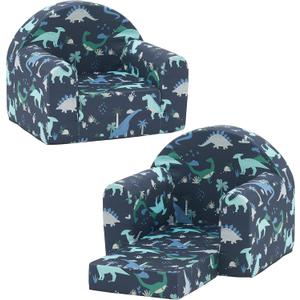 Ulax furniture Kids Sofa Couch, 2-in-1 Flip Out Toddler Couch, Baby Lounge Chair (Navy Dinosaur)