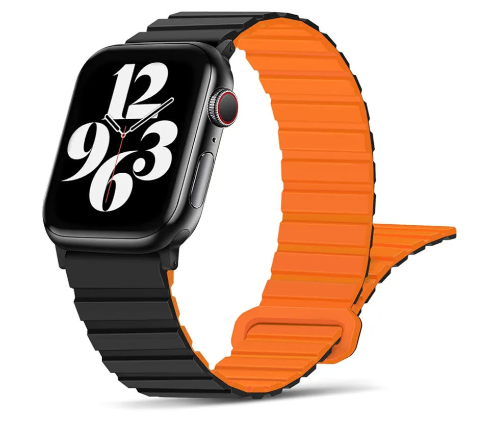 Tasikar Compatible with Apple Watch Band 42mm (Series 10) 41mm 40mm 38mm Silicone Magnetic Loop Bands [Double Sided Wearable] Designed for Apple Watch Series 10 9 8 7 SE 6 5 4 3 2 1, Black Orange