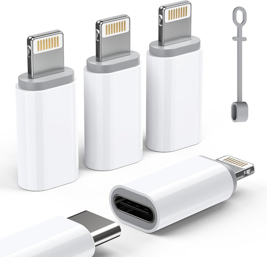 MFi Certified USB C to Lightning Adapter 4-Pack, 27W Fast Charging & Data Sync, Lightning to USB Type C Cable Adapter Compatible with iPhone 14/13/12/Pro/Max, iPad, AirPods, with Anti-Loss Lanyard (White)