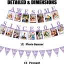 Awesome Since 2010 Photo Banner - Pre Strung Purple Glitter Sweet 16th Birthday Decorations with Banner Pennant for Girls, Happy 16th Party Supplies for Birthday Anniversary
