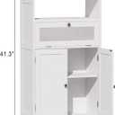 ChooChoo Bathroom Floor Storage Cabinet with Flip Glass Drawer, Freestanding with 2 Doors, Adjustable Shelf & Open Storage for Living Room, Hallway, White, Small