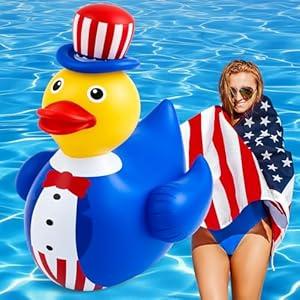 Hungdao 1 Pc 4 ft Patriotic Inflatable 4th of July Pool Float American Flag Giant Duck Inflatable Blow up Duck for Golf Cart Decorations Pool Independence Day Parade Decorations (Suit Style)