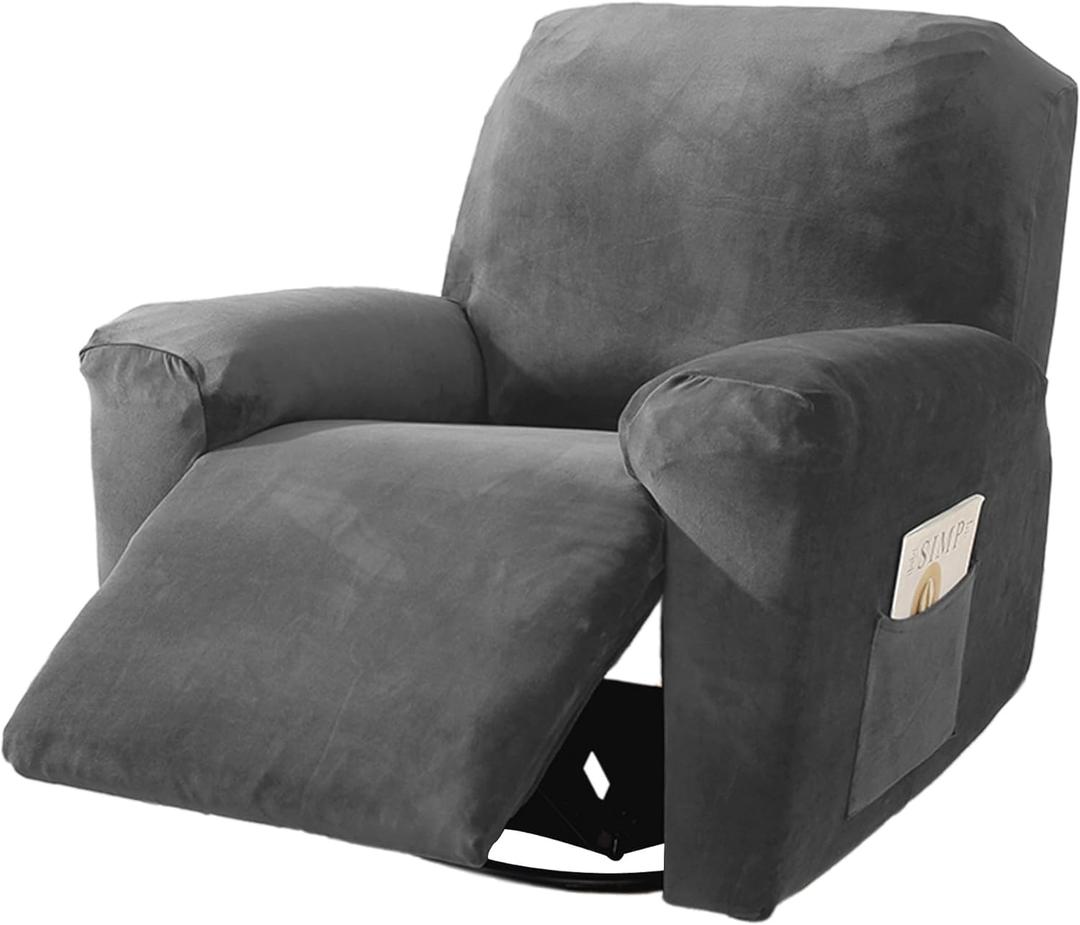 NORTHERN BROTHERS Stretch Recliner Chair Covers, Anti Slip Velvet Recliner Cover, Soft Thick Lazy Boy Recliner Covers Washable for Pets, Light Grey (1 Seat)