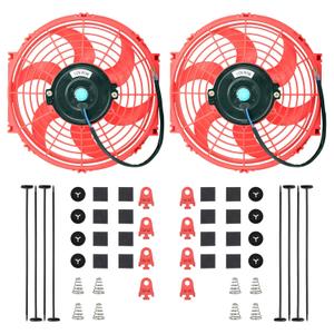 10 Inch Universal Slim Fan Push Pull Electric Radiator 12V 80W 800 CFM Electric Auto Engine Radiator Cooling Fan Mount Kit Red,2 Pack